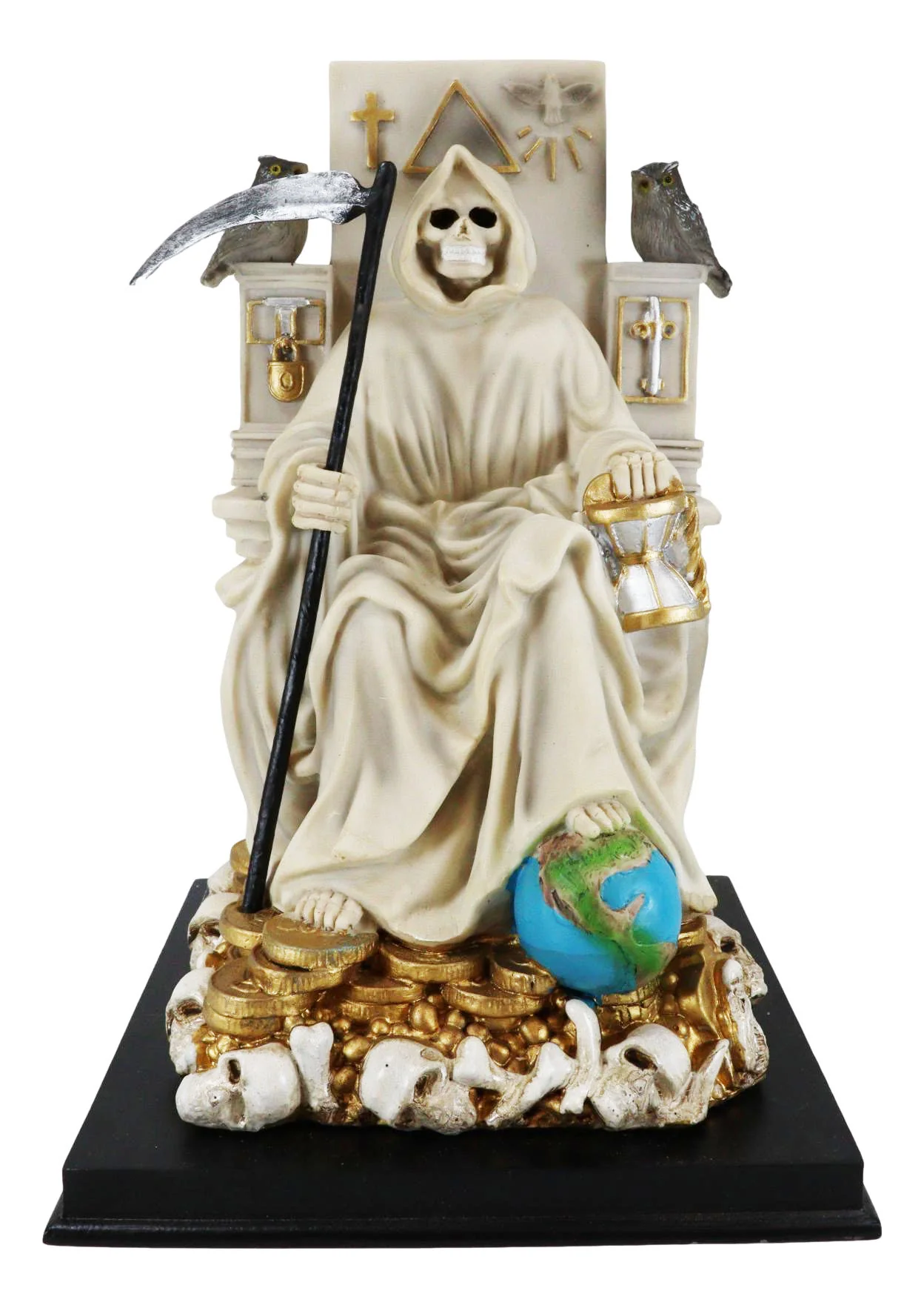 Ebros White Robe Santa Muerte Holy Seated On Throne with Scythe Statue 10.5"H - Image 3