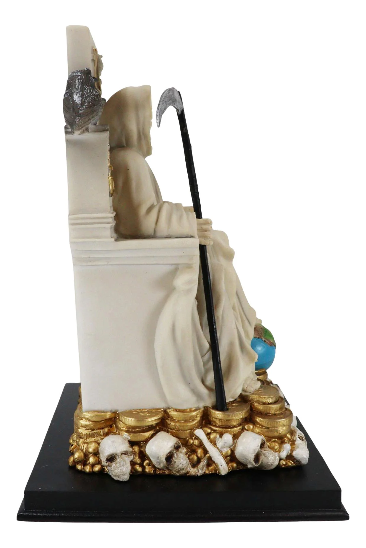 Ebros White Robe Santa Muerte Holy Seated On Throne with Scythe Statue 10.5"H - Image 4