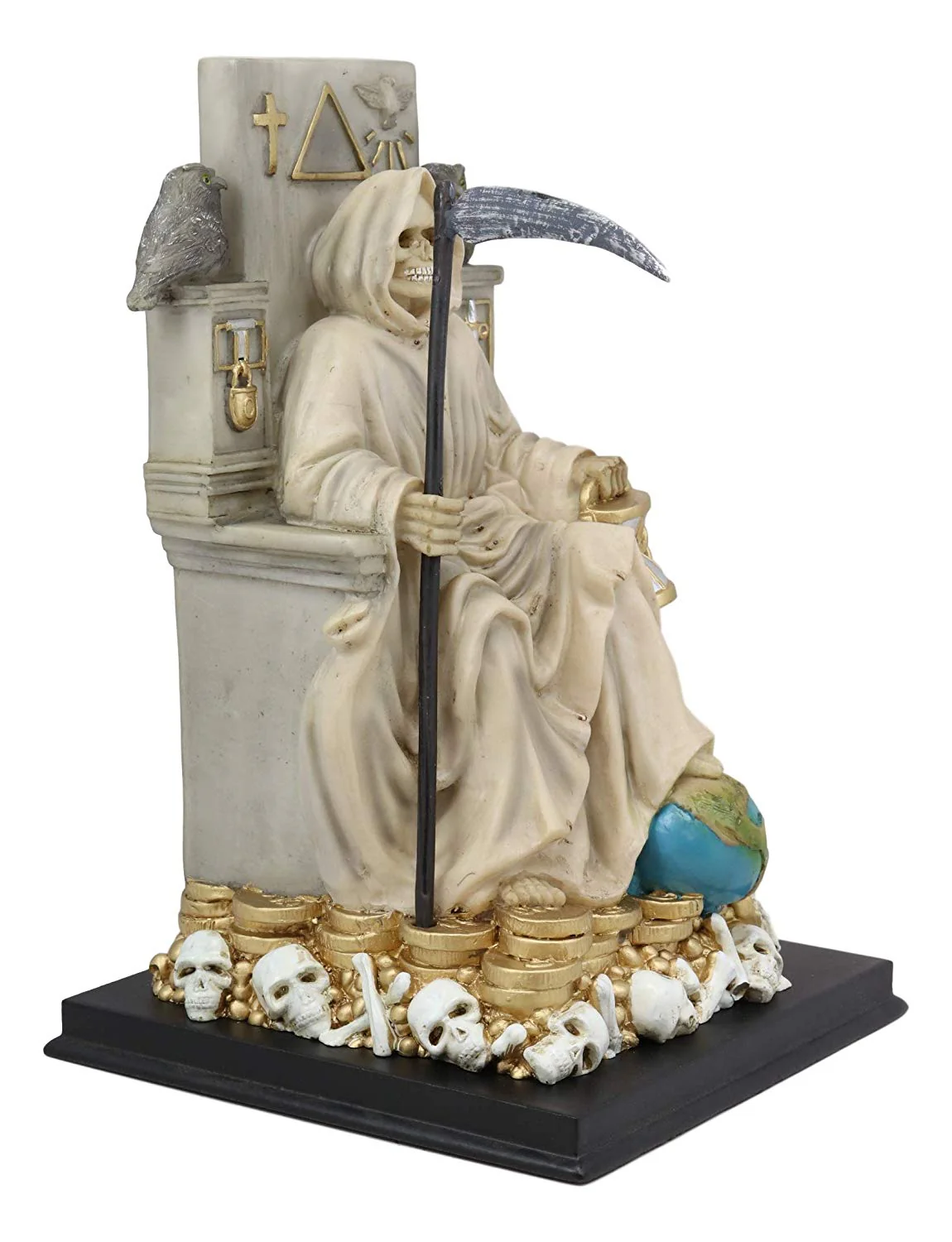 Ebros White Robe Santa Muerte Holy Seated On Throne with Scythe Statue 10.5"H - Image 5