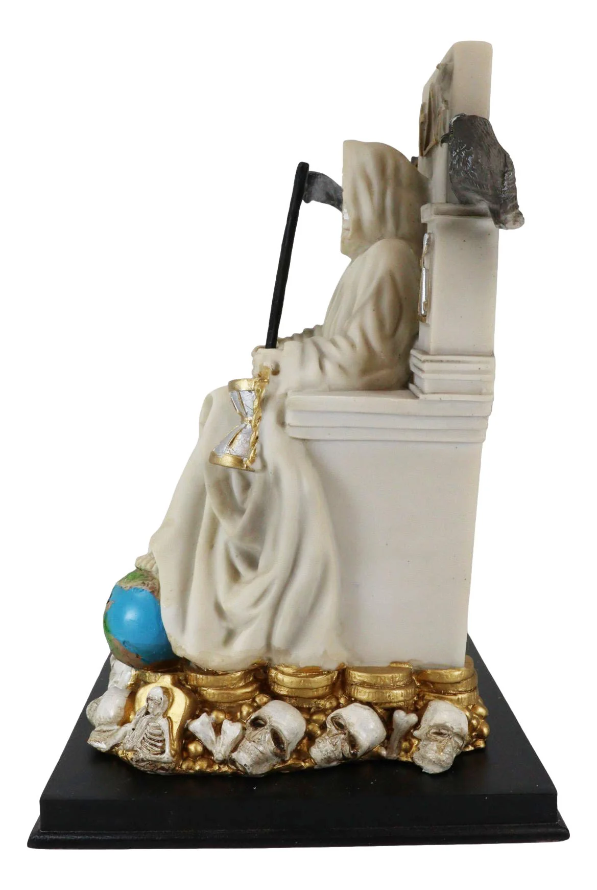 Ebros White Robe Santa Muerte Holy Seated On Throne with Scythe Statue 10.5"H - Image 6