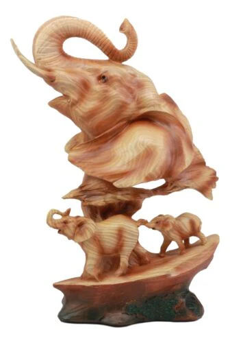 Ebros Wildlife Elephant Bust Statue 12" Tall Faux Wood Resin Wildlife Safari Elephant Family Migration Scene Figurine - Image 2