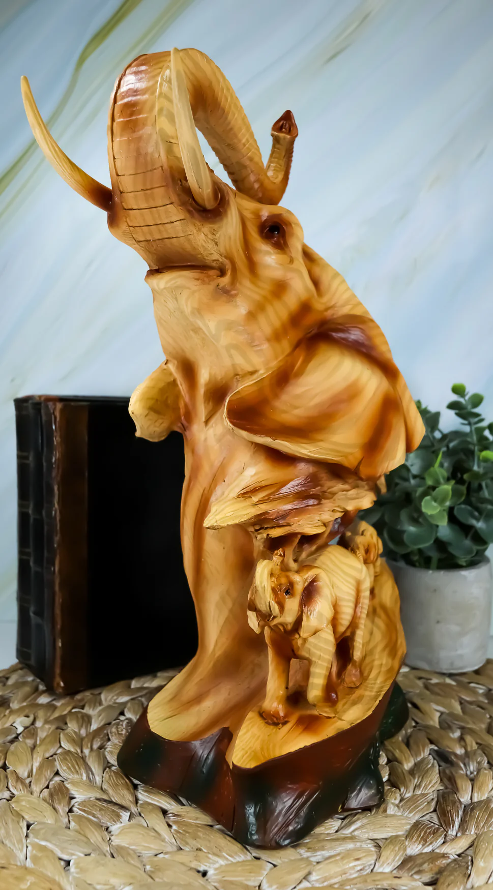 Ebros Wildlife Elephant Bust Statue 12" Tall Faux Wood Resin Wildlife Safari Elephant Family Migration Scene Figurine - Image 4