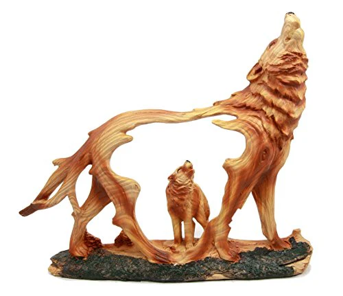 Ebros Howling Gray Alpha Wolf Figurine in Faux Wood Finish Home Decor Sculpture - Image 4