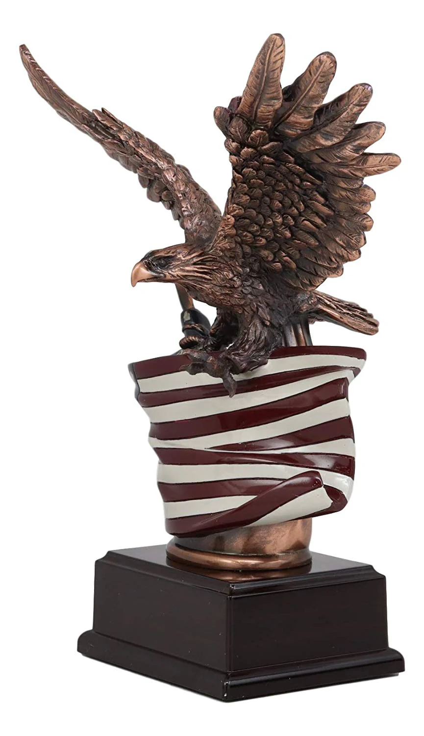 Ebros Patriotic Bald Eagle With Spread Out Wings Clutching On American Flag Statue - Image 2