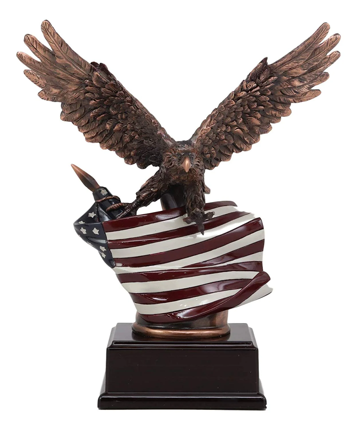 Ebros Patriotic Bald Eagle With Spread Out Wings Clutching On American Flag Statue - Image 3
