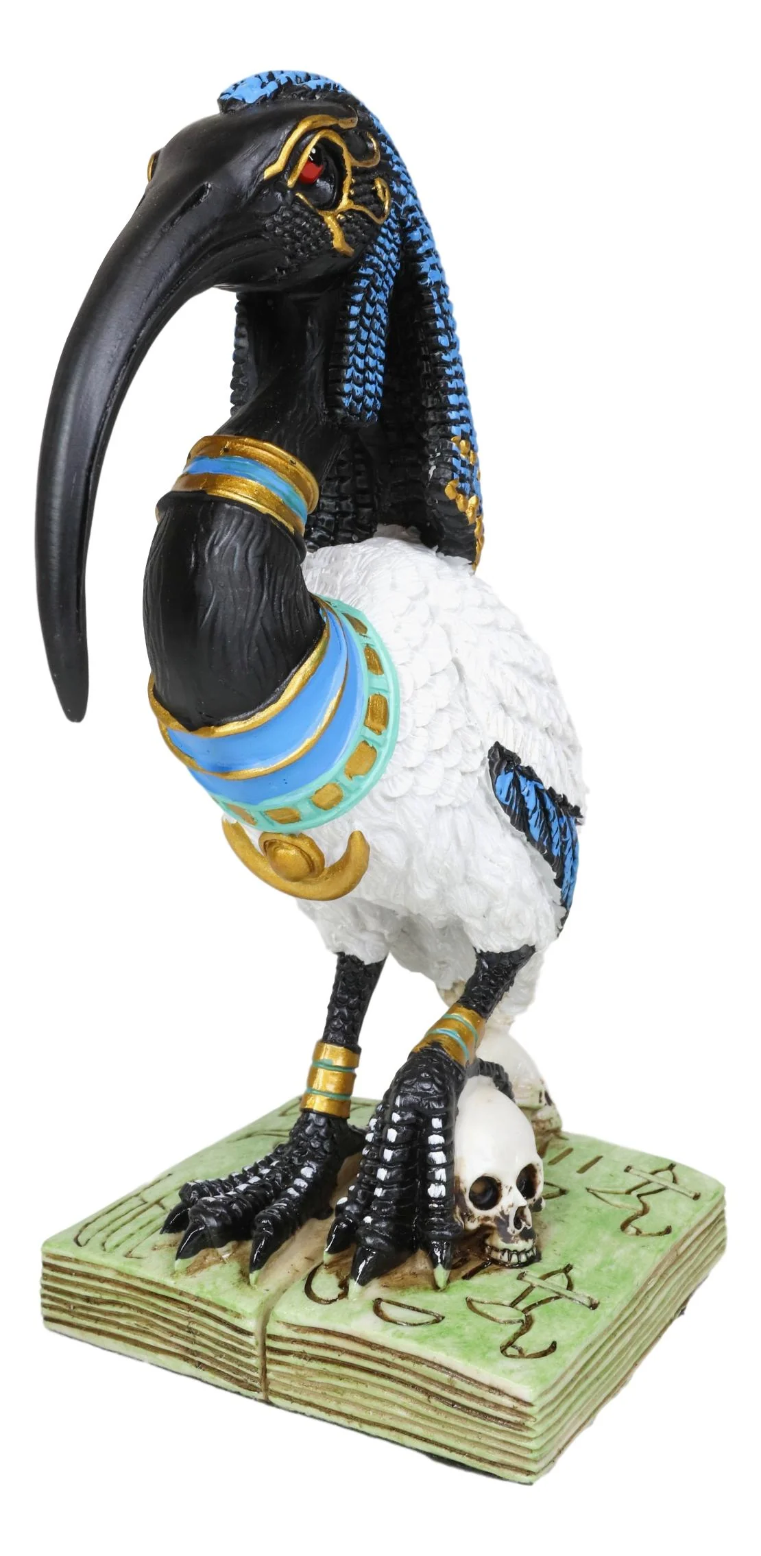 Egyptian God Ibis Headed Thoth White Flamingo Standing On Skull And Book Statue - Image 5