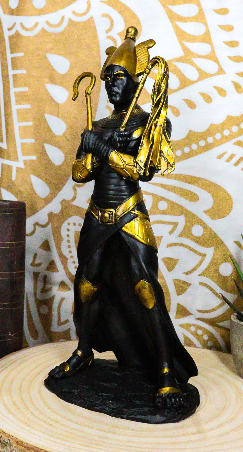 Ebros Egyptian God of The Dead Osiris Holding Crook and Flail Statue In Black And Gold - Image 6