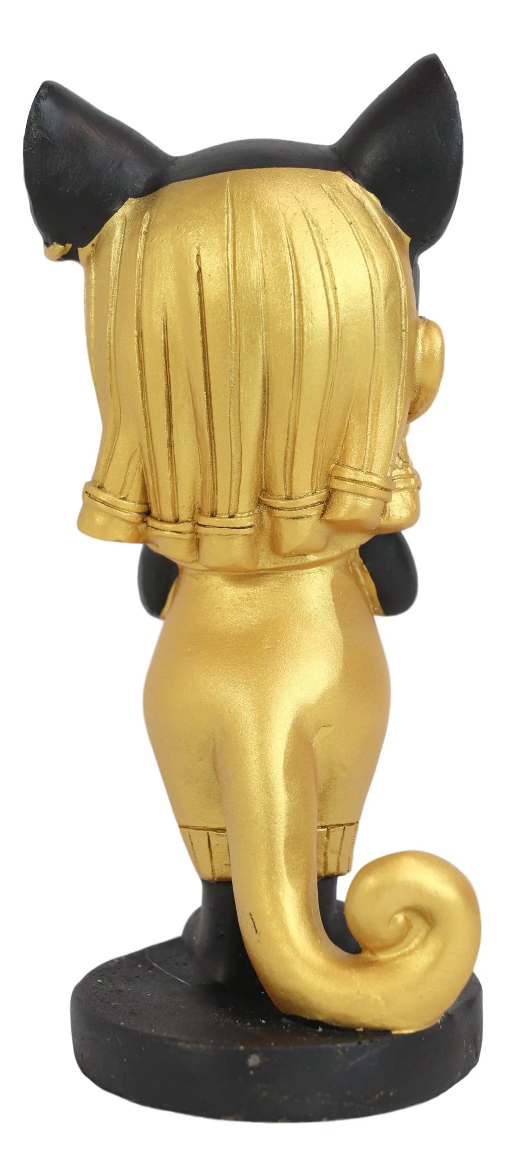 Egyptian Goddess Cat Bastet Holding Ankh Black Gold Finish Chibi Small Figurine - Image 3