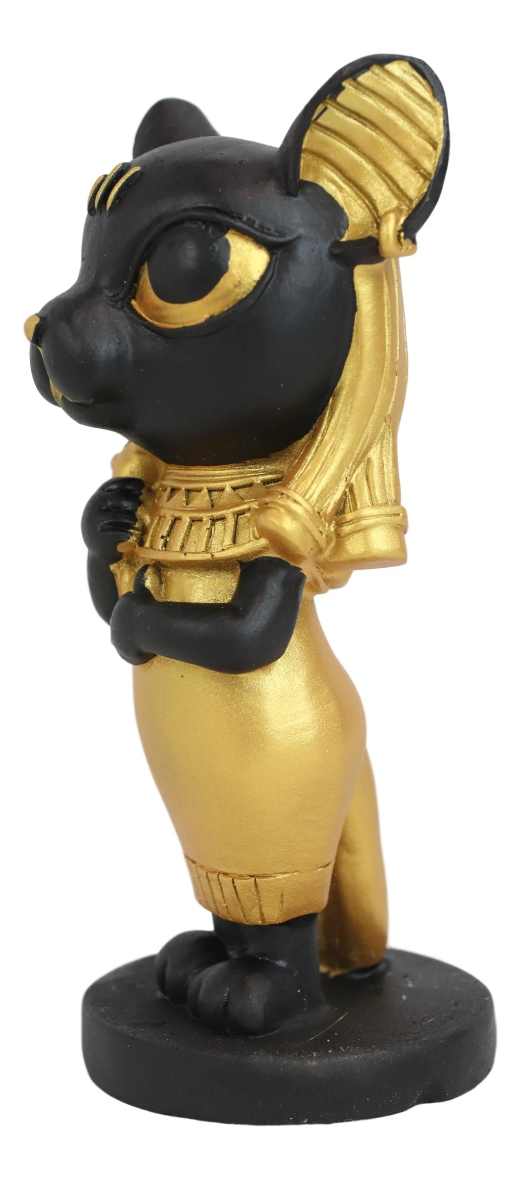 Egyptian Goddess Cat Bastet Holding Ankh Black Gold Finish Chibi Small Figurine - Image 5