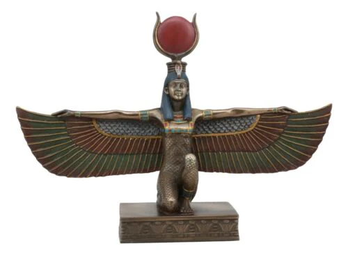 Egyptian Goddess Of Motherhood And Magic Isis Ra Kneeling With Open Wings Statue - Image 2