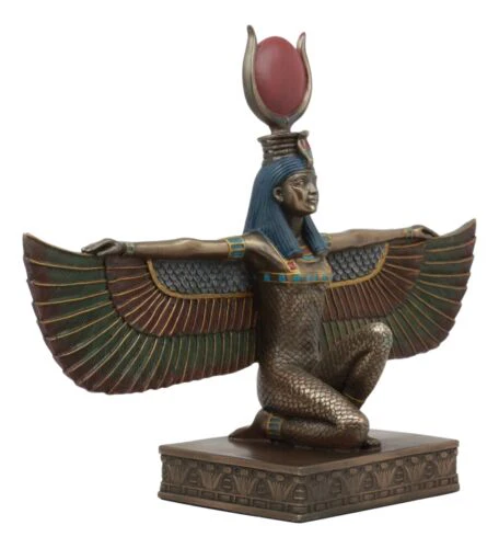Egyptian Goddess Of Motherhood And Magic Isis Ra Kneeling With Open Wings Statue - Image 3