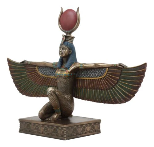 Egyptian Goddess Of Motherhood And Magic Isis Ra Kneeling With Open Wings Statue - Image 5