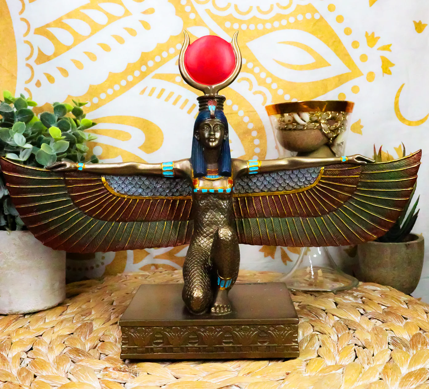 Egyptian Goddess Of Motherhood And Magic Isis Ra Kneeling With Open Wings Statue - Image 7