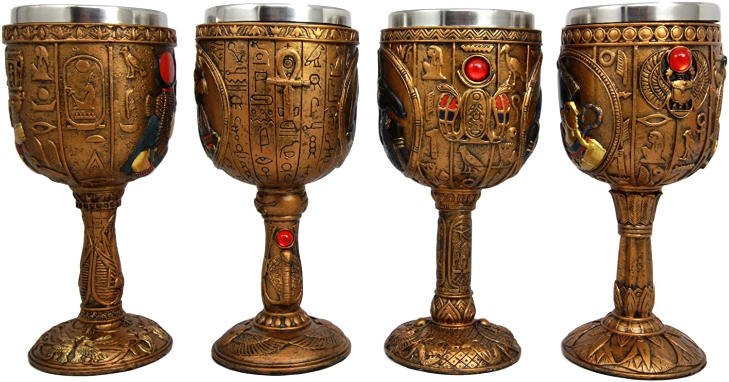 Egyptian Horus Hathor Seth and Osiris 6oz Resin Wine Goblet Chalice Set of 4 - Image 2