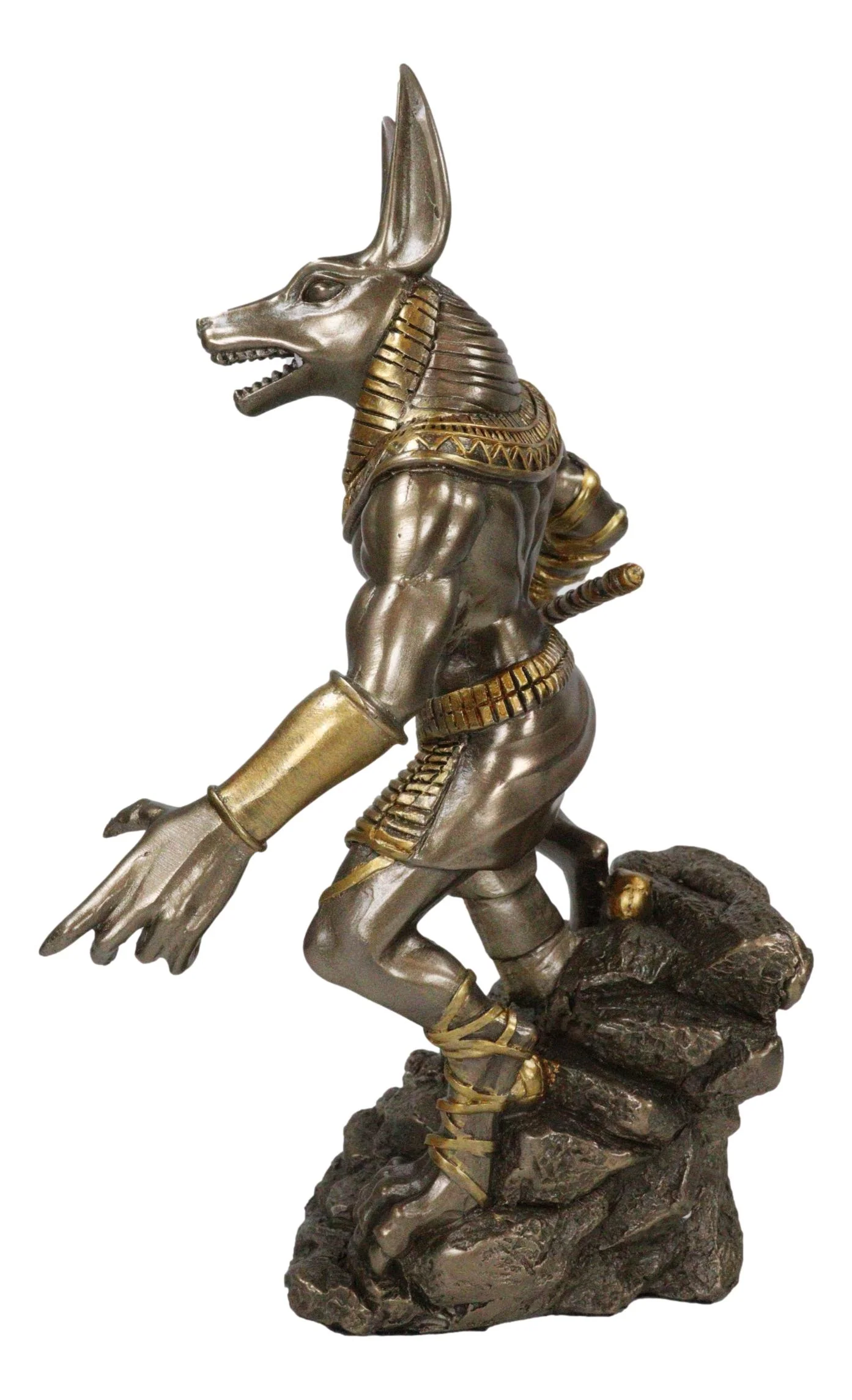 Egyptian Jackal God Anubis With Ankh Spear On Skull Graveyard Bronzed Figurine - Image 4