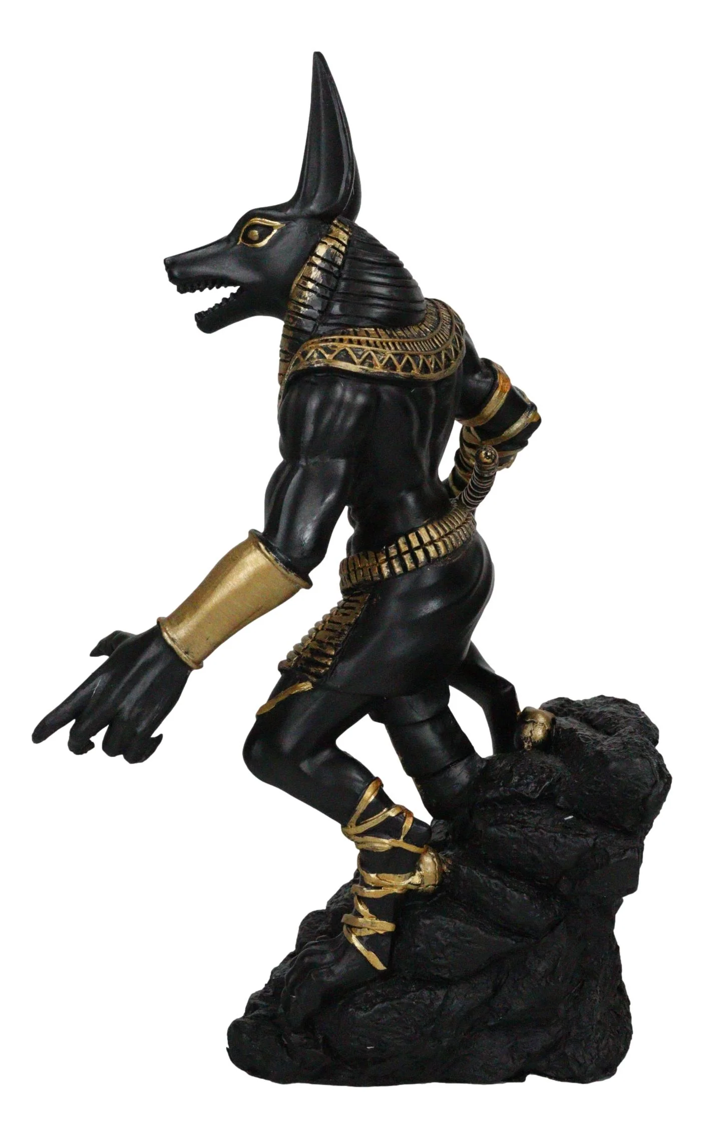 Egyptian Jackal God Anubis With Ankh Staff Spear On Skull Graveyard Figurine - Image 2
