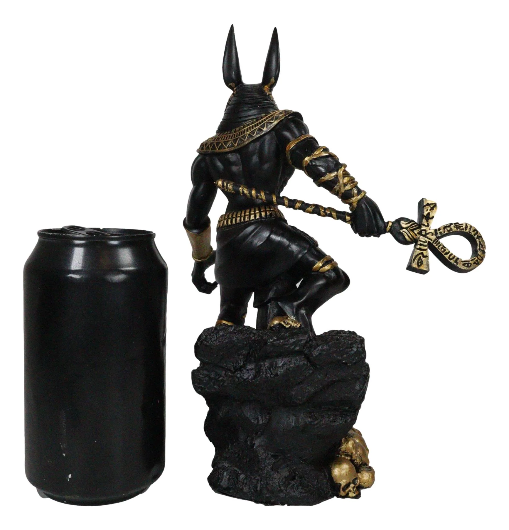 Egyptian Jackal God Anubis With Ankh Staff Spear On Skull Graveyard Figurine - Image 5