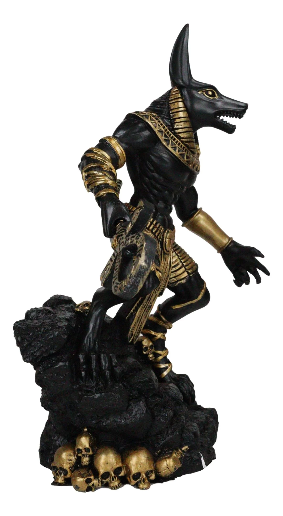 Egyptian Jackal God Anubis With Ankh Staff Spear On Skull Graveyard Figurine - Image 6