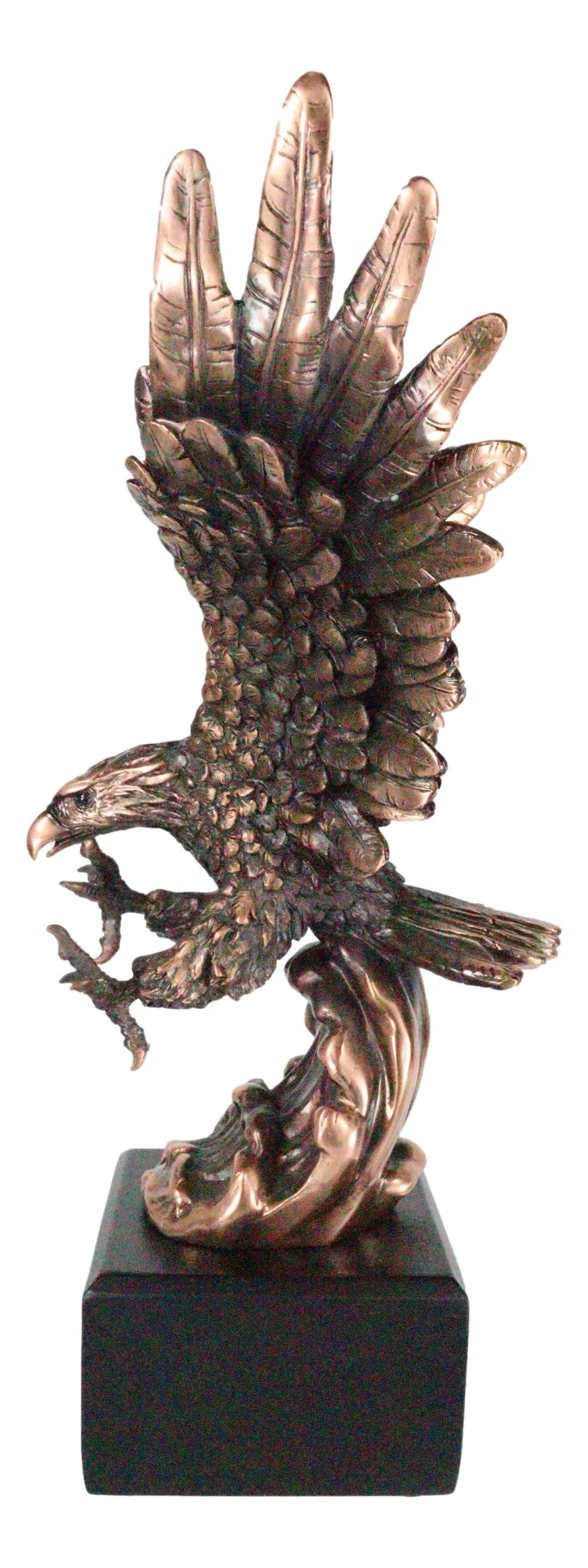 Electroplated Bronze Resin Bald Eagle With Open Wings Swooping Over Water Statue - Image 2