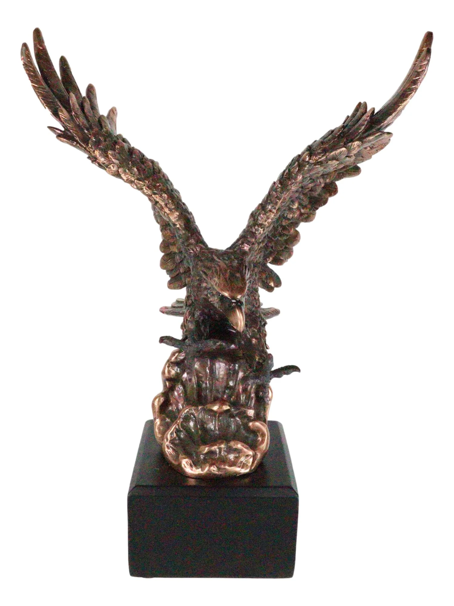 Electroplated Bronze Resin Bald Eagle With Open Wings Swooping Over Water Statue - Image 3