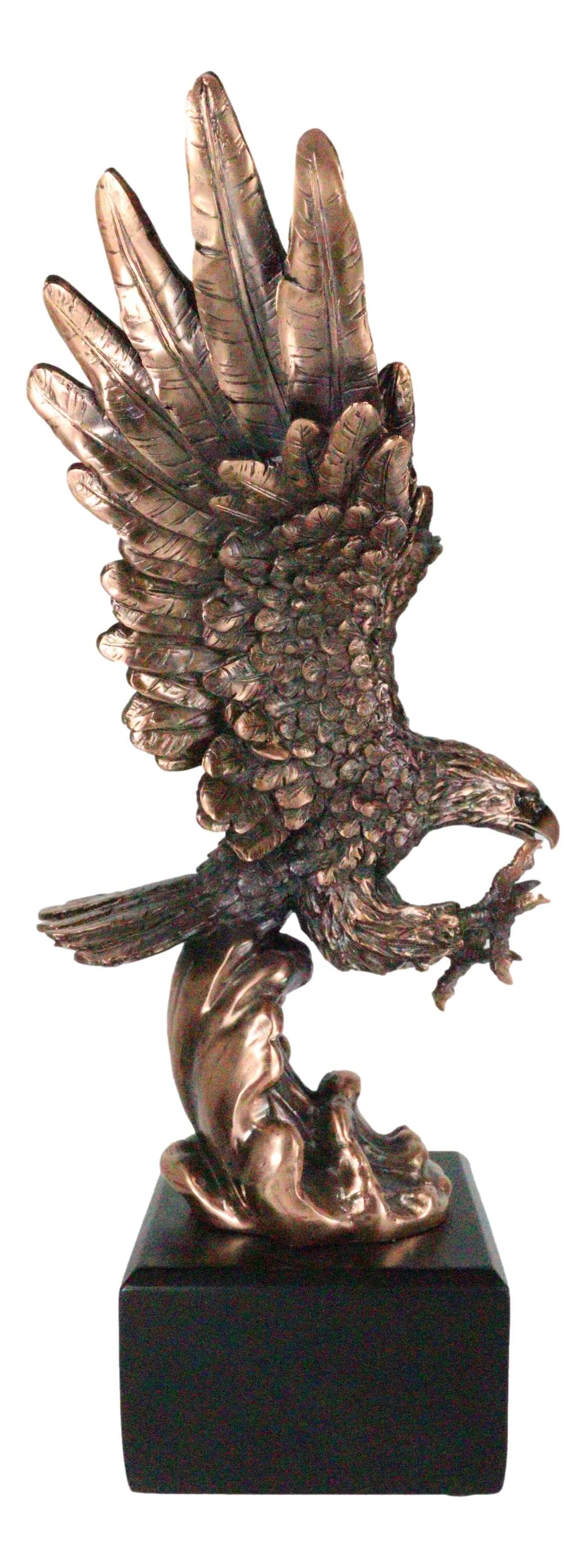 Electroplated Bronze Resin Bald Eagle With Open Wings Swooping Over Water Statue - Image 4