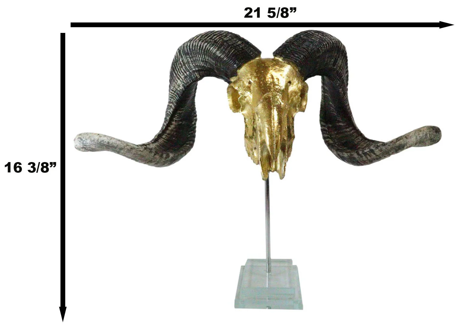 Electroplated Gold Realistic Bighorn Sheep Ram Skull Sculpture On Pole Stand - Image 2