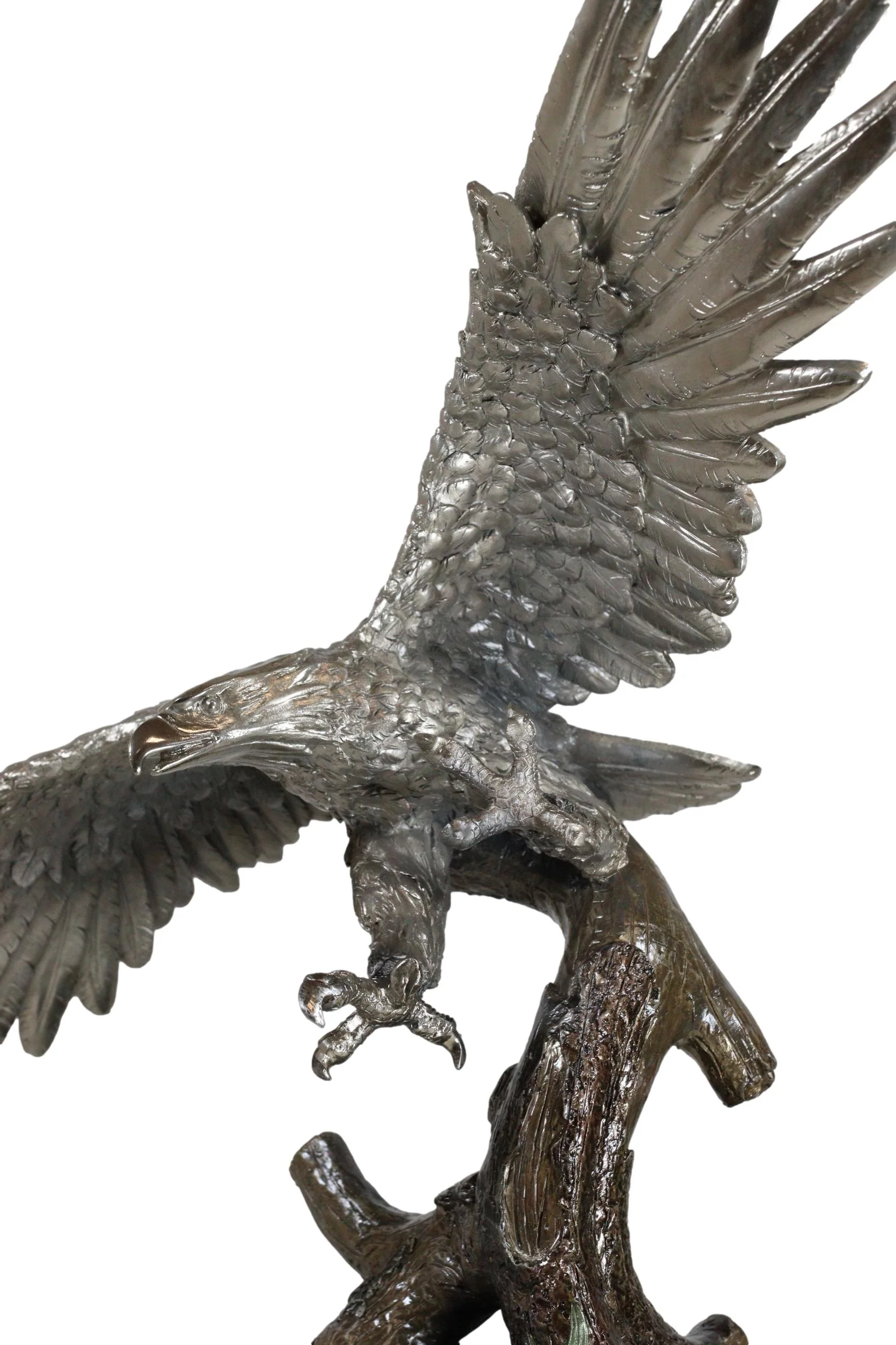 Electroplated Pewter Silver Bald Eagle With Open Wings Soaring Over Tree Statue - Image 5