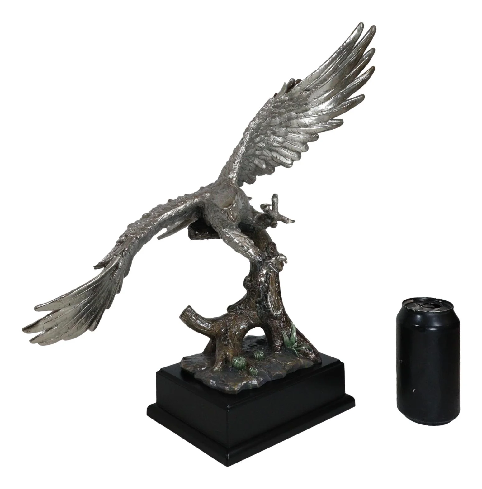 Electroplated Pewter Silver Bald Eagle With Open Wings Soaring Over Tree Statue - Image 7