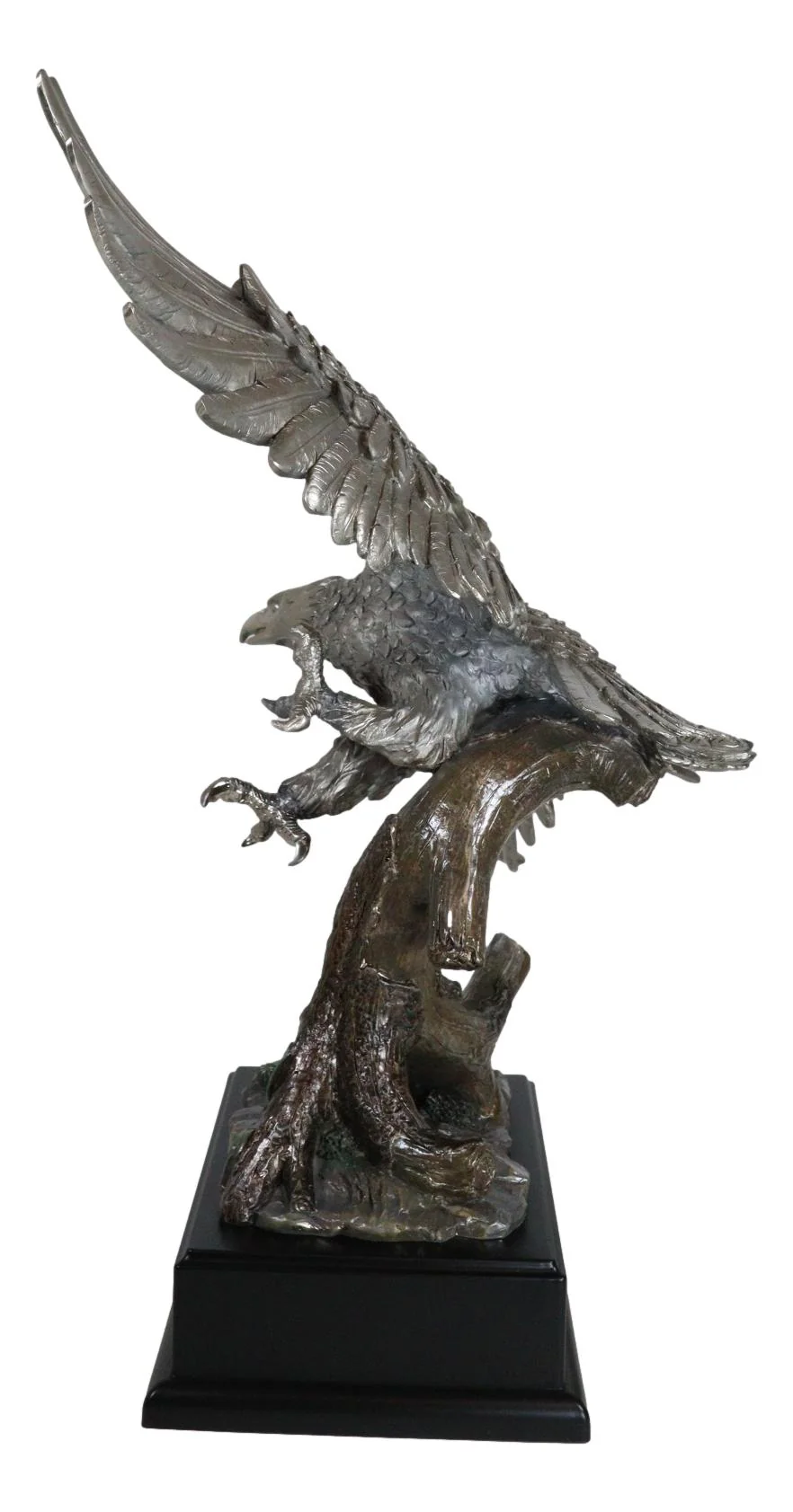 Electroplated Pewter Silver Bald Eagle With Open Wings Soaring Over Tree Statue - Image 8