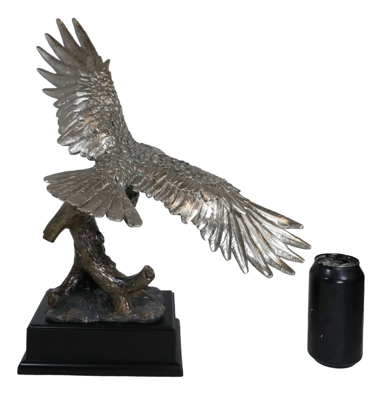 Electroplated Pewter Silver Bald Eagle With Open Wings Soaring Over Tree Statue - Image 9