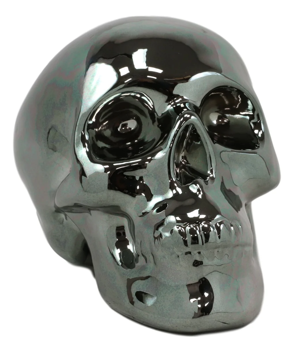 Electroplated Shiny Gunmetal Cranium Skull Head Money Bank Resin Figurine 7.5"L - Image 2