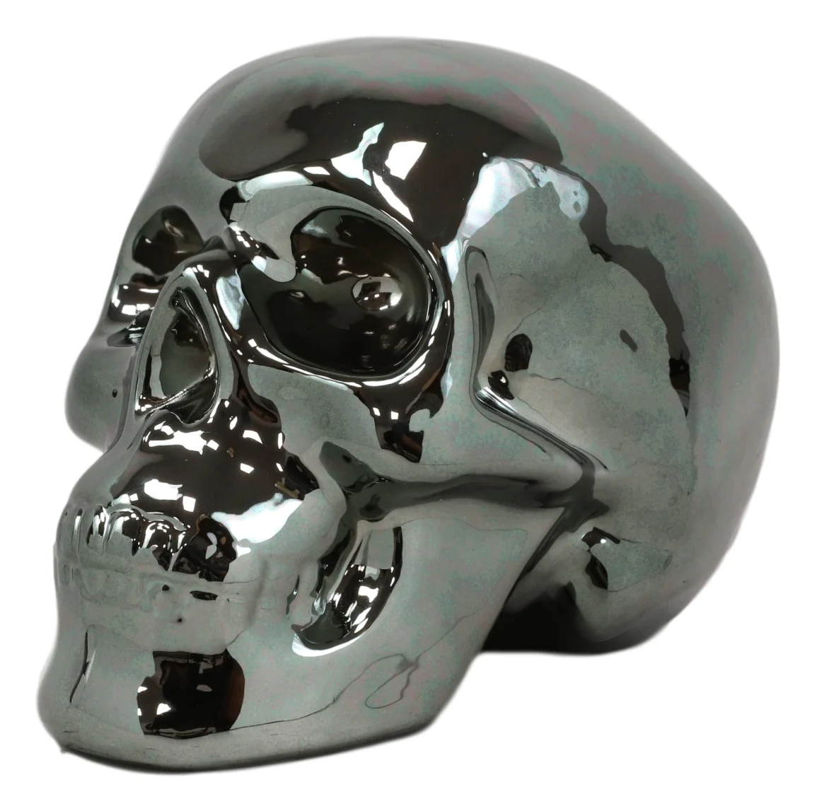 Electroplated Shiny Gunmetal Cranium Skull Head Money Bank Resin Figurine 7.5"L - Image 4