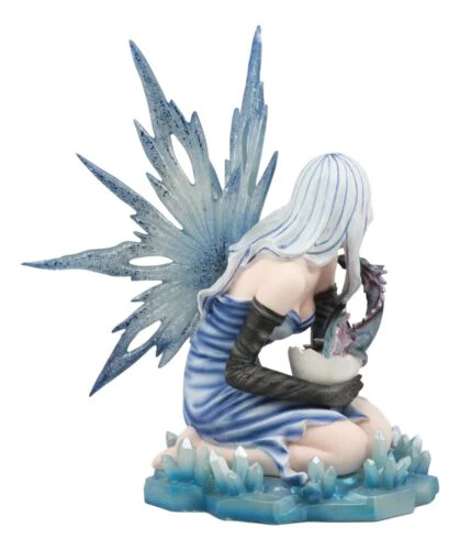 Elemental Ice Goddess Blue Fairy With Baby Dragon Hatchling Statue 12.25"Tall - Image 4