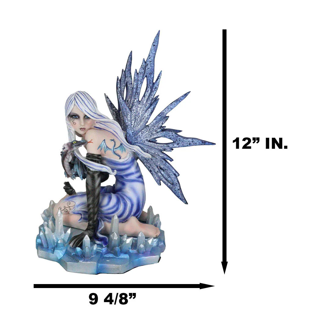 Elemental Ice Goddess Blue Fairy With Baby Dragon Hatchling Statue 12.25"Tall - Image 6