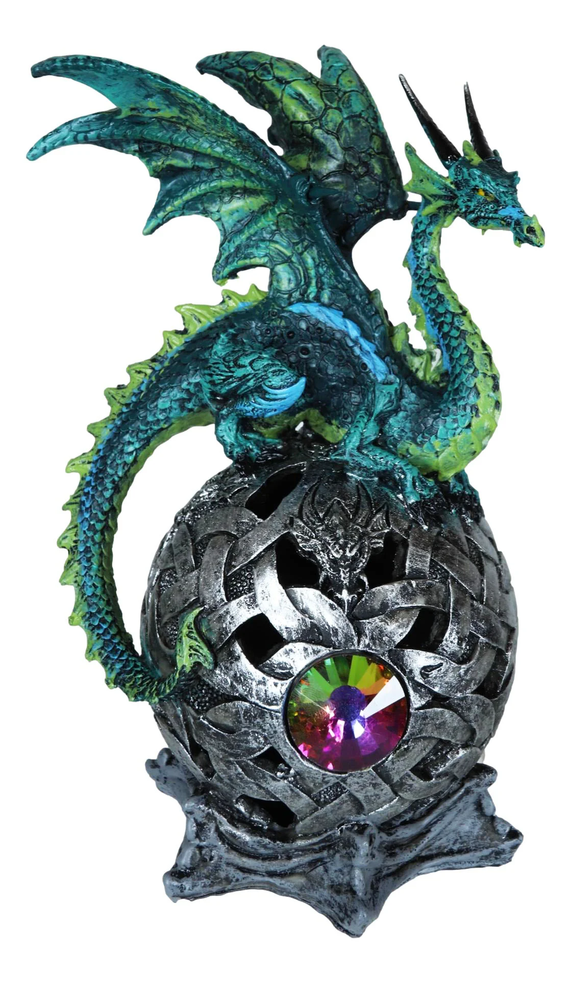 Elemental Jade Firnen Dragon Resting On LED Gyrosphere Orb Night Light Figurine - Image 3