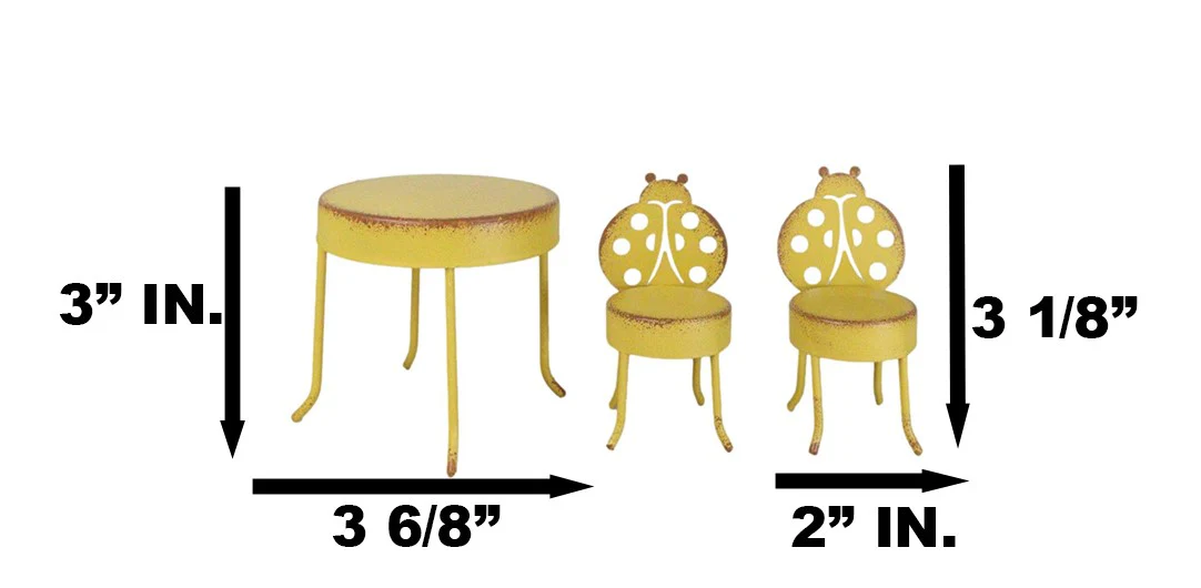 Enchanted Fairy Garden Miniature Metal Yellow Ladybug Table And 2 Chairs Set - Image 4