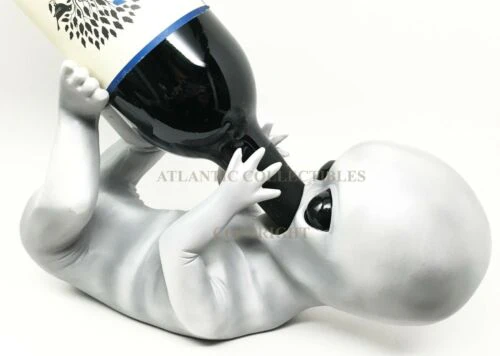 Extra Terrestrial Alien UFO Outer Space Colony Wine Bottle Holder Figurine Decor - Image 3
