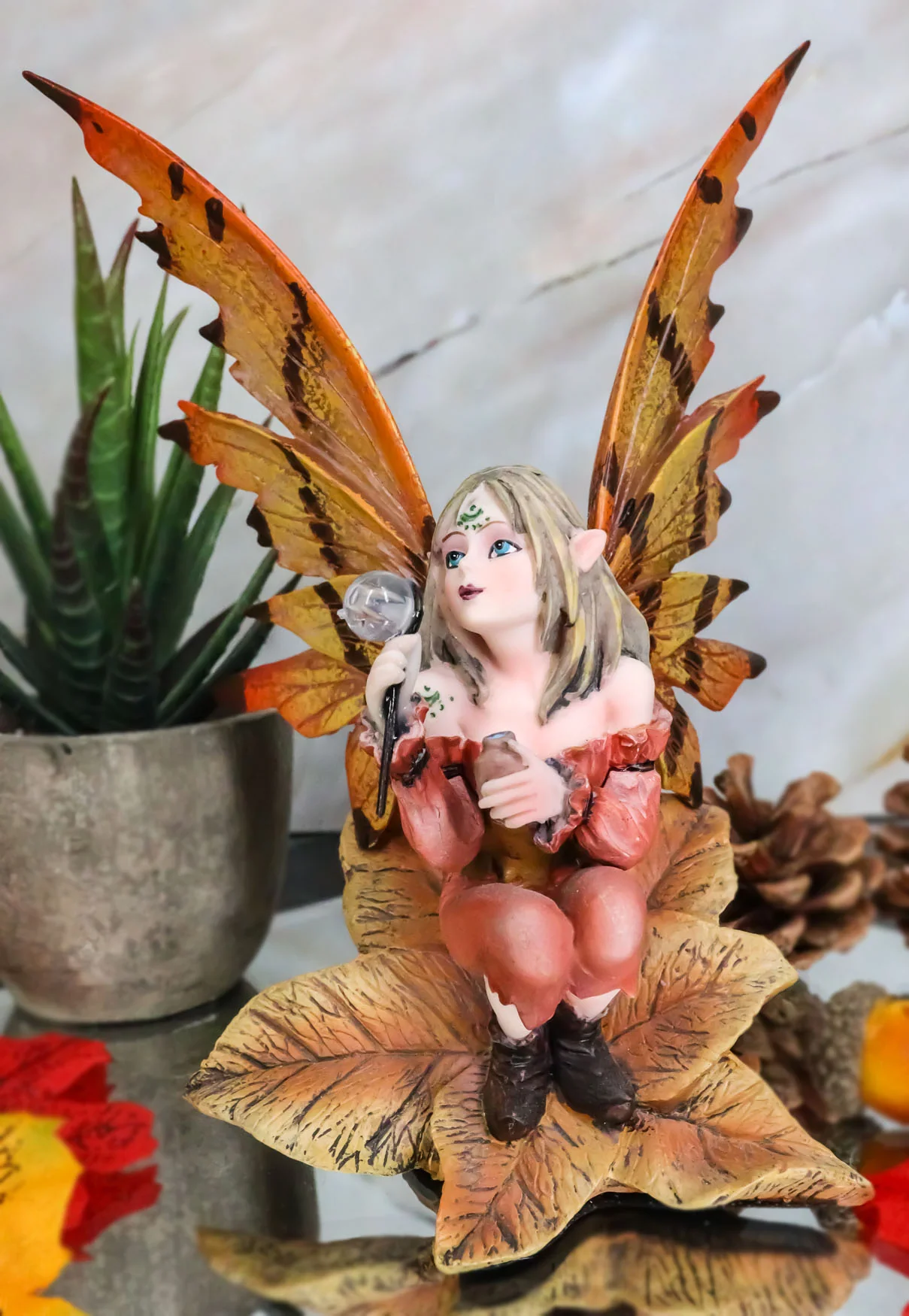 Fantasy Autumn Fall Forest Monk Fairy Fae Blowing Wish Bubbles Figurine - Image 9