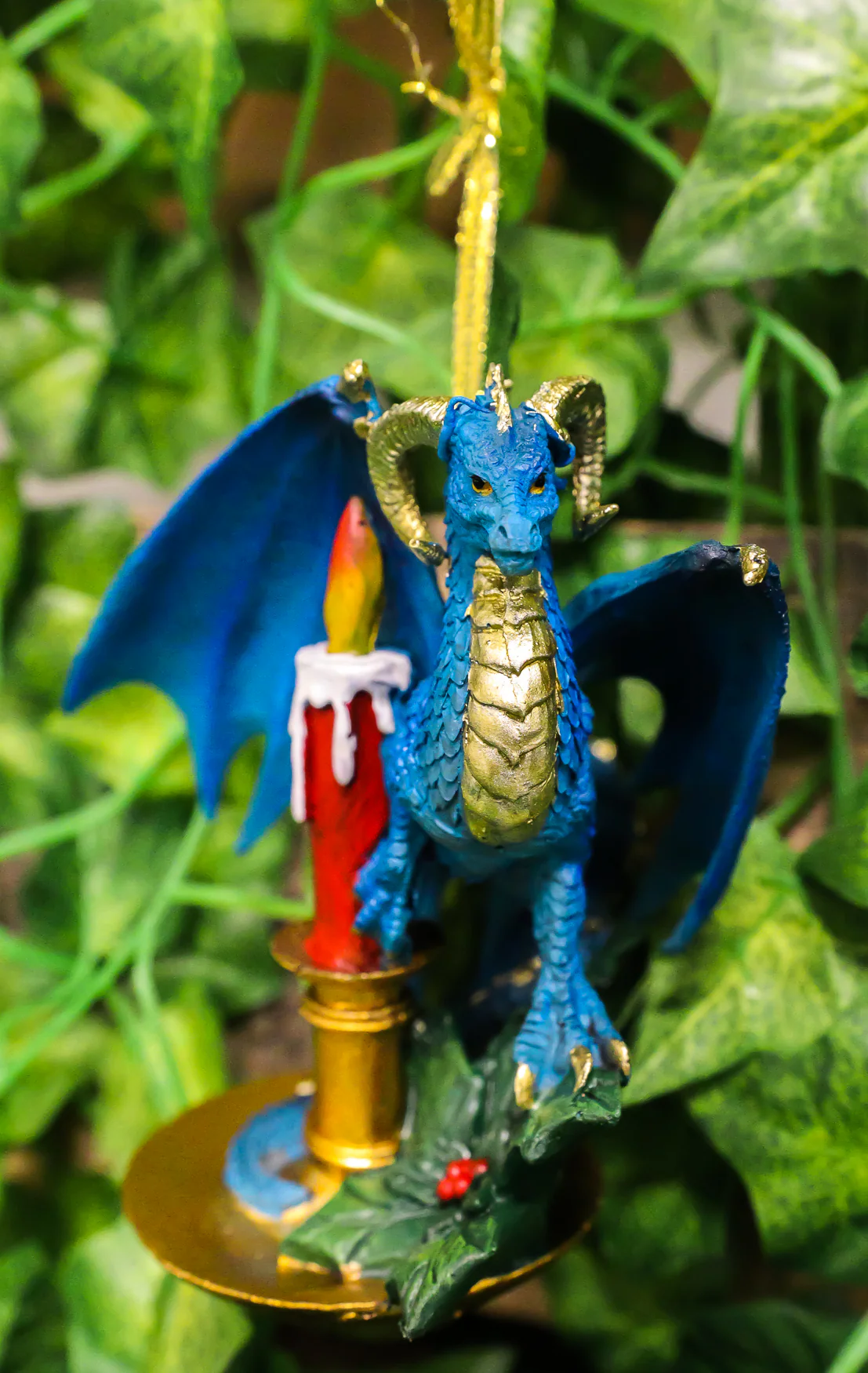 Fantasy Holiday Spirit Blue Advent Candle Dragon Christmas Tree Hanging Ornament - Image 7