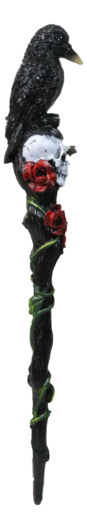 Fantasy Raven Crow Perching On White Skull with Rose Vines Decorative Magic Wand - Image 8