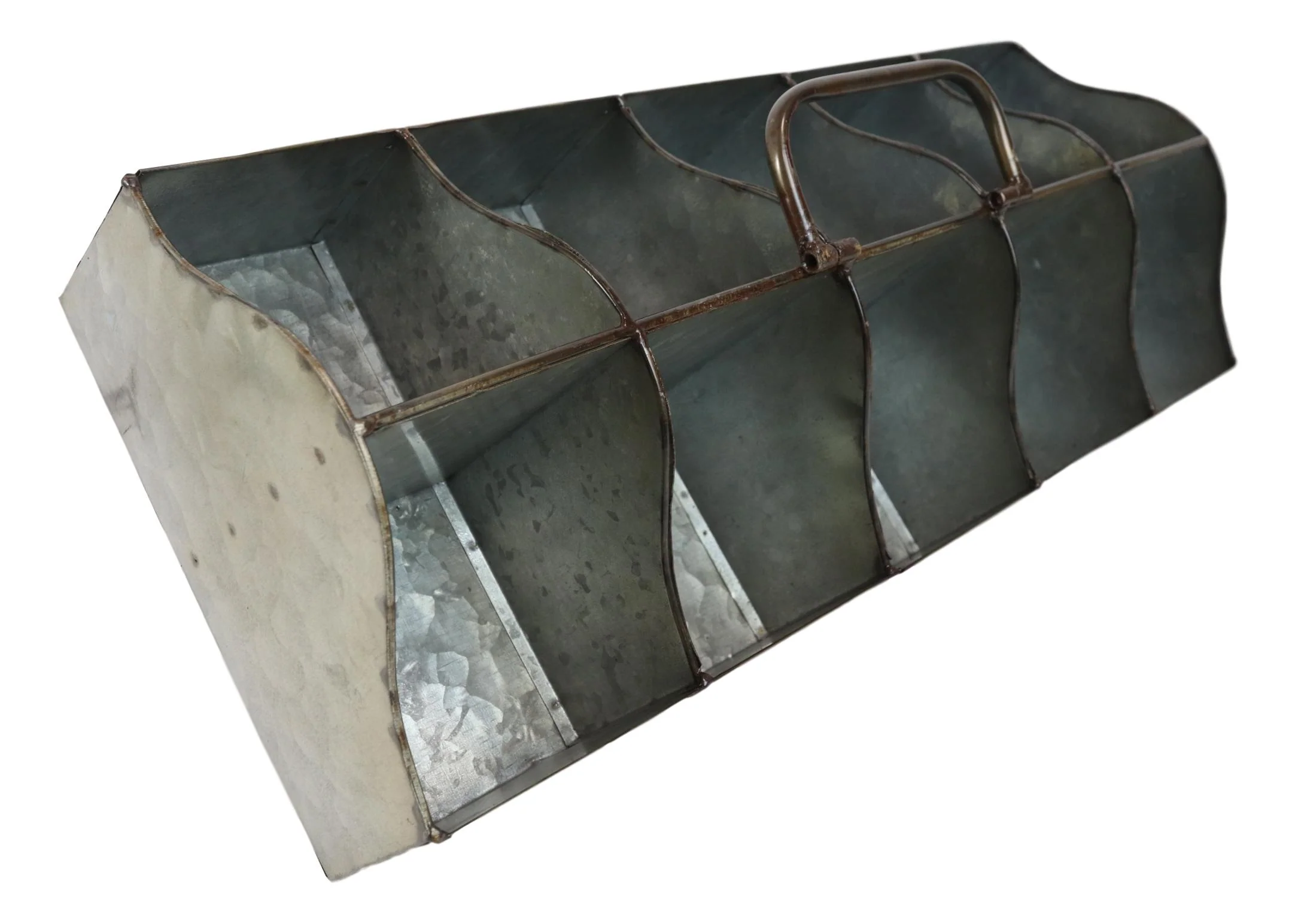 Farmhouse Galvanized Metal Rustic 10 Slots Wine Bottle Holder Basket With Handle - Image 5