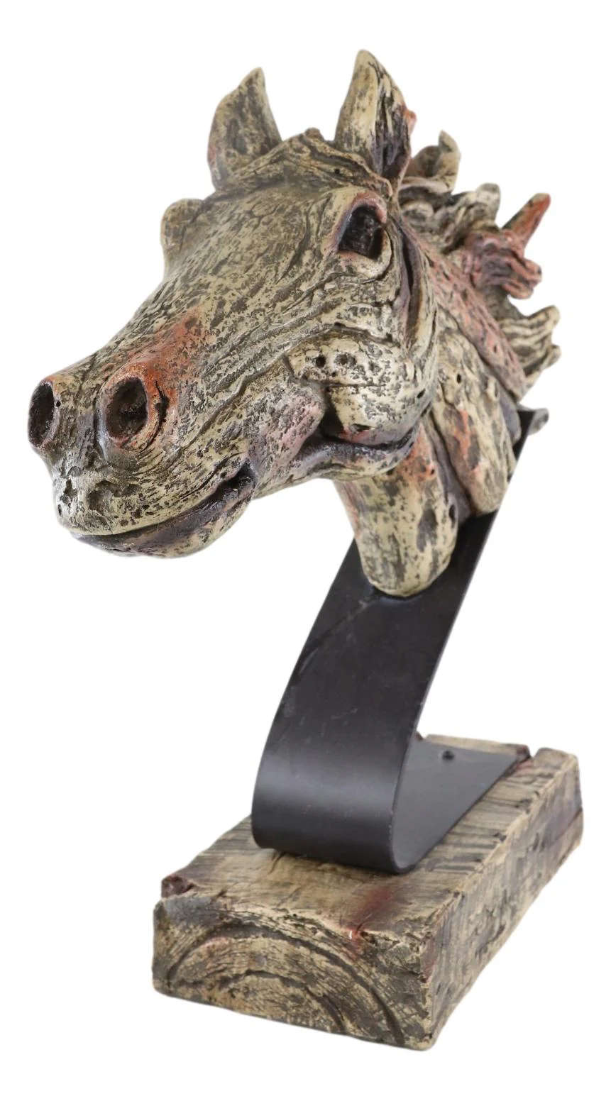 Faux Driftwood Equine Thoroughbred Mustang Horse Head Desktop Plaque Sculpture - Image 2