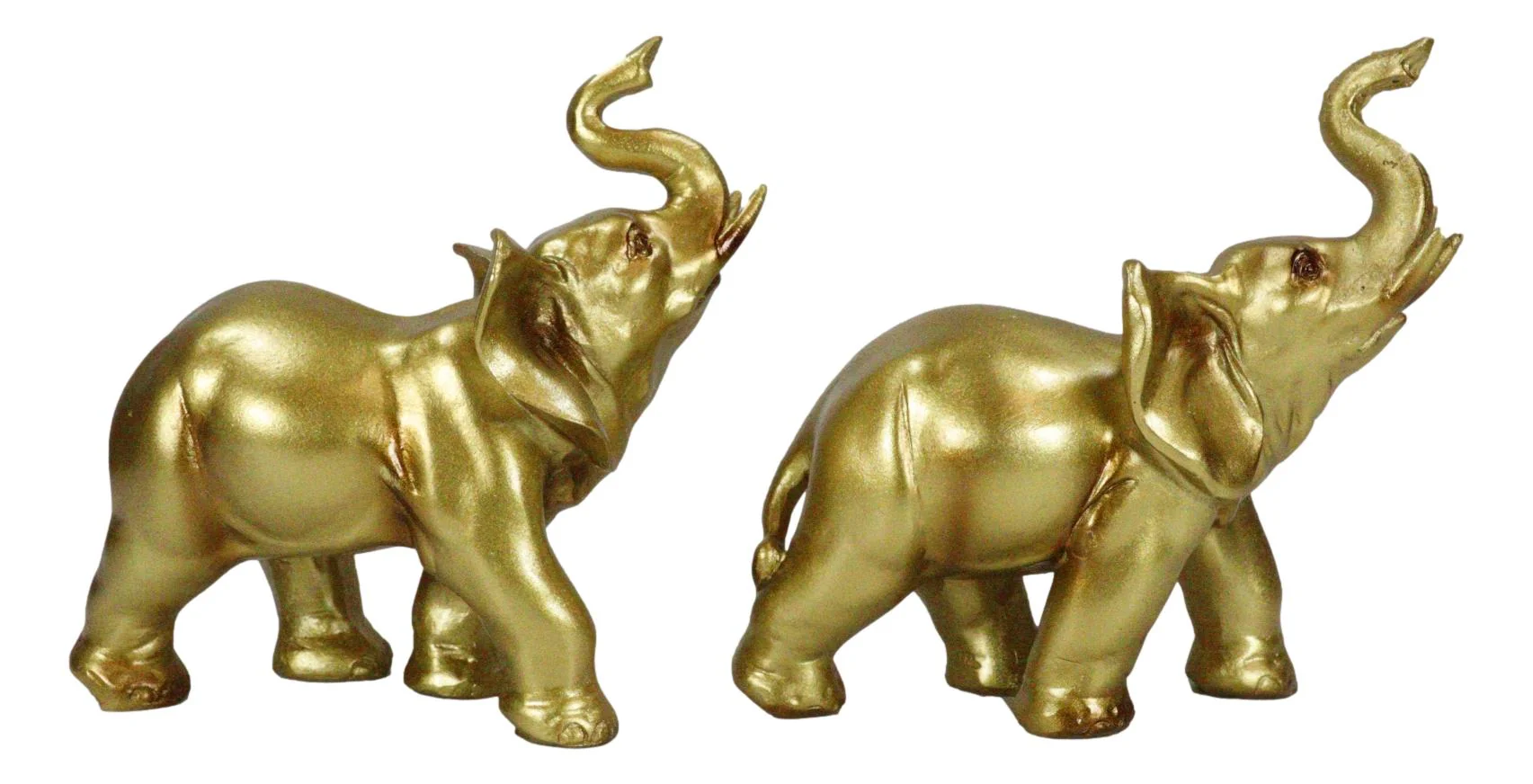 Feng Shui Gold Patina Elephant Left And Right Pair Figurines With Trunks Up - Image 2