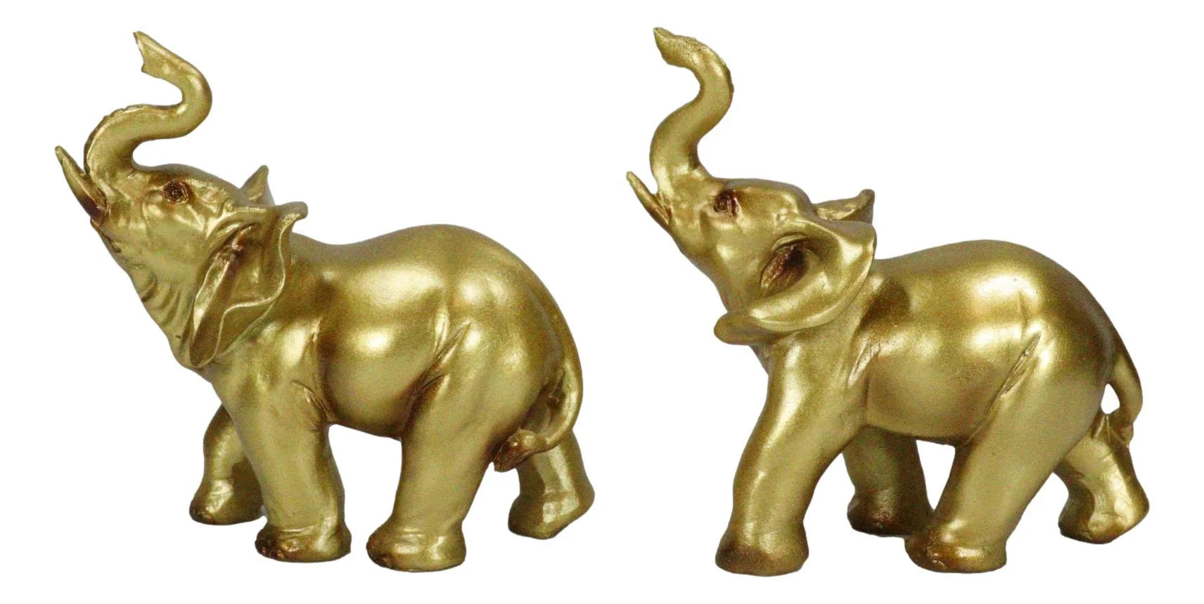 Feng Shui Gold Patina Elephant Left And Right Pair Figurines With Trunks Up - Image 6