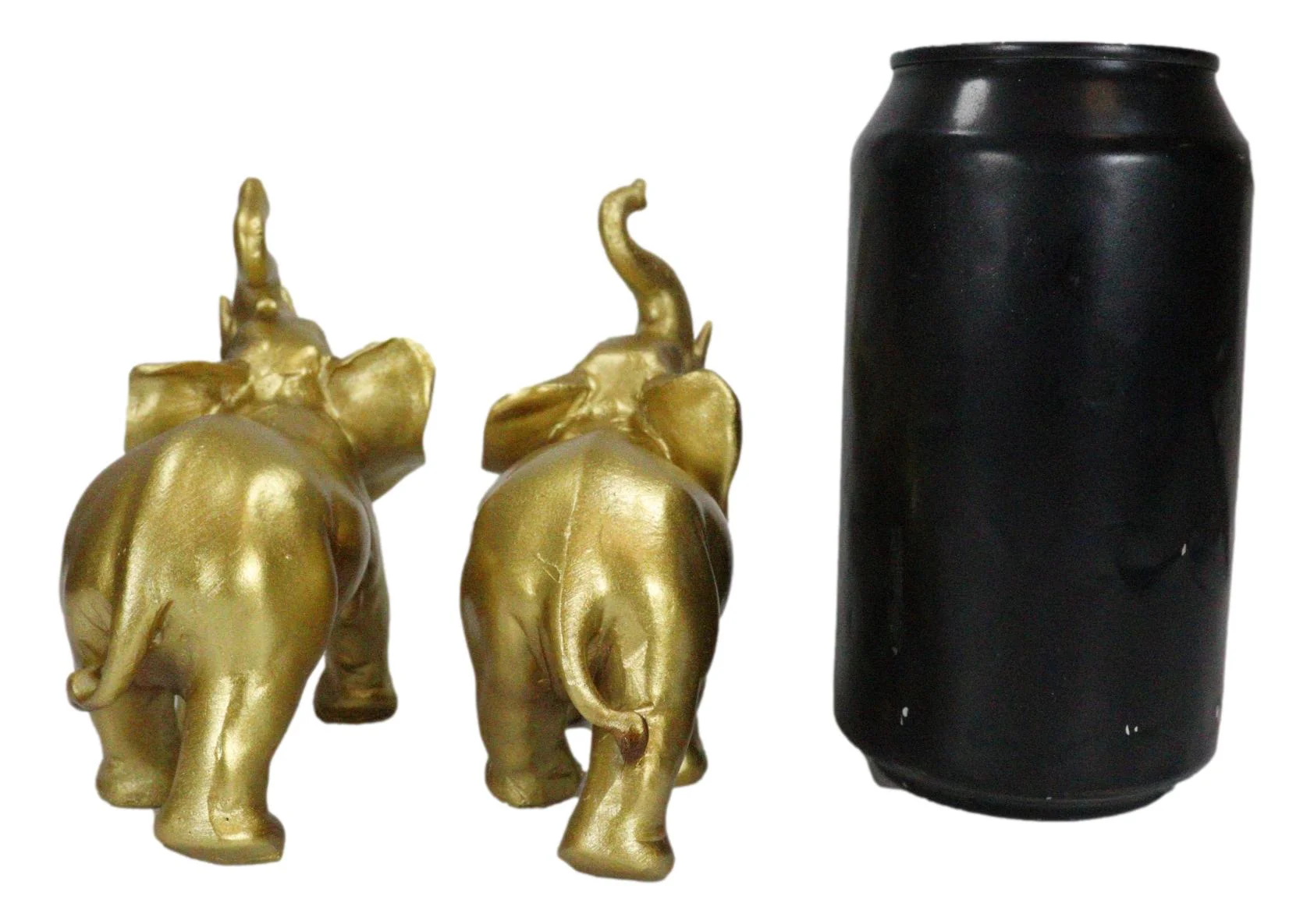 Feng Shui Gold Patina Elephant Left And Right Pair Figurines With Trunks Up - Image 8