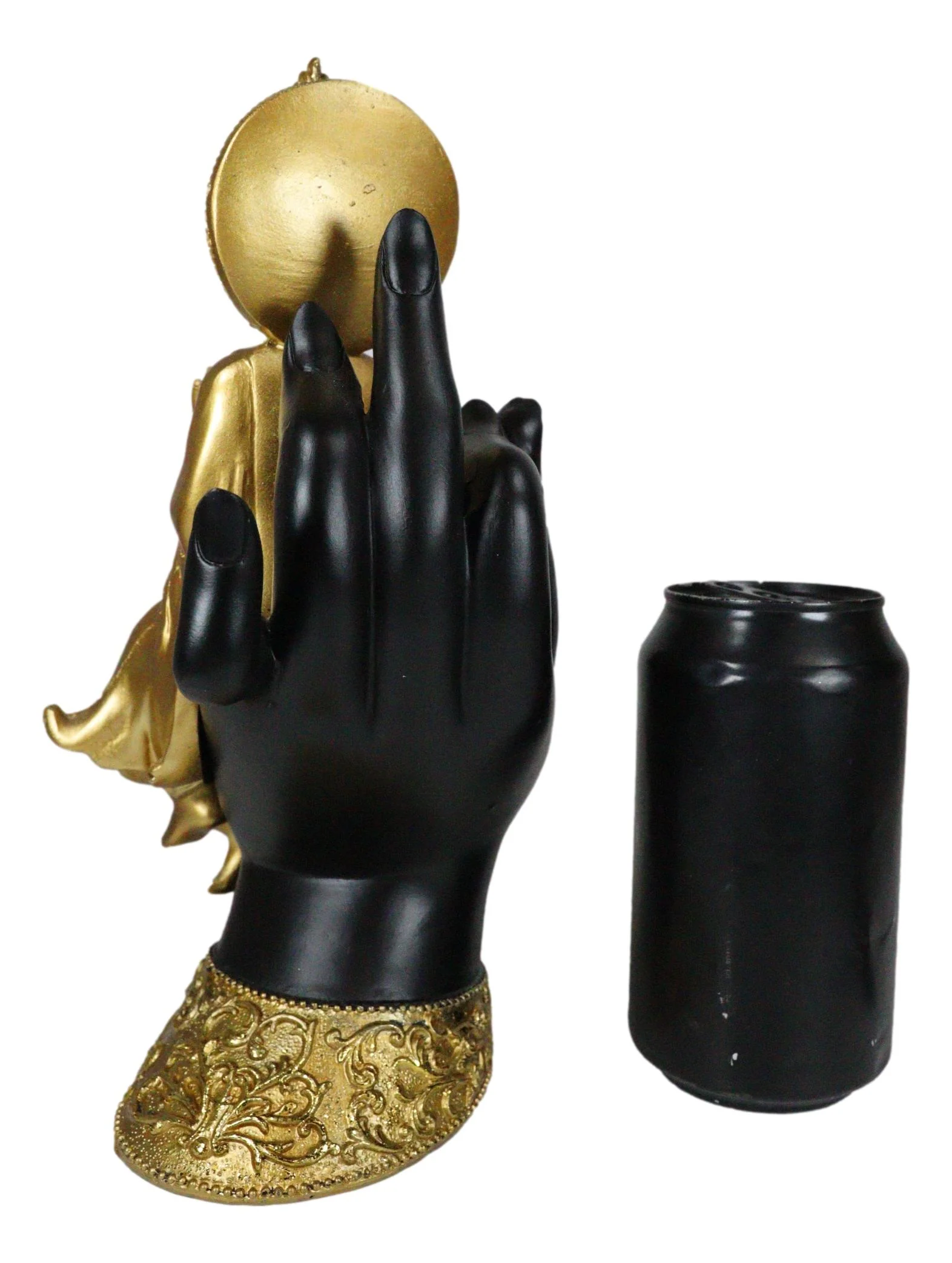 Feng Shui Golden Fire Buddha Gautama Meditating On Black Mudra Hand Figurine - Image 6