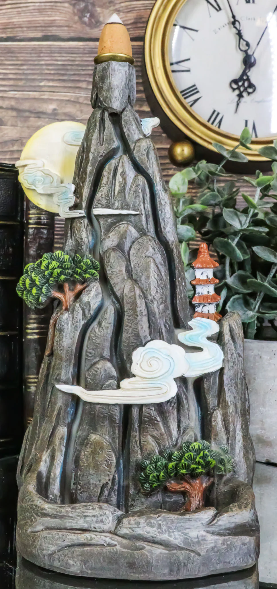 Feng Shui Rocky Mountain Top Buddhist Pagoda Temple Backflow Cone Incense Holder - Image 10