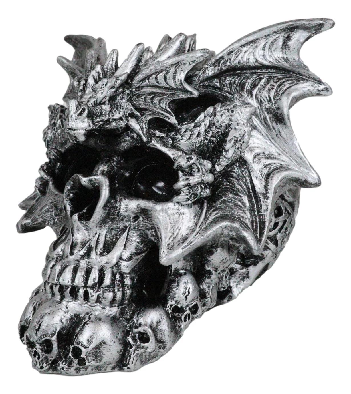 Flying Dragon On Ossuary Morphing Skull with Celtic Tribal Patterns Figurine - Image 2