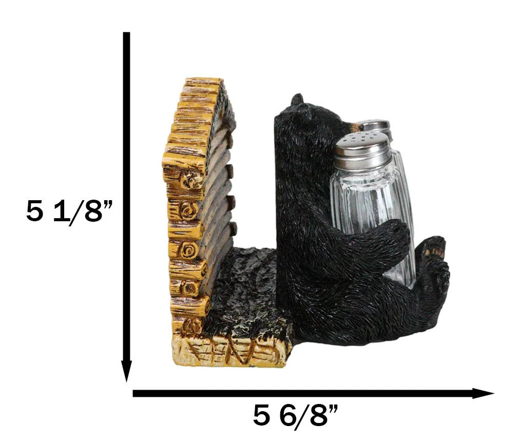Forest Black Bear By Wooden Lodge Napkin And Glass Salt Pepper Shakers Holder - Image 2