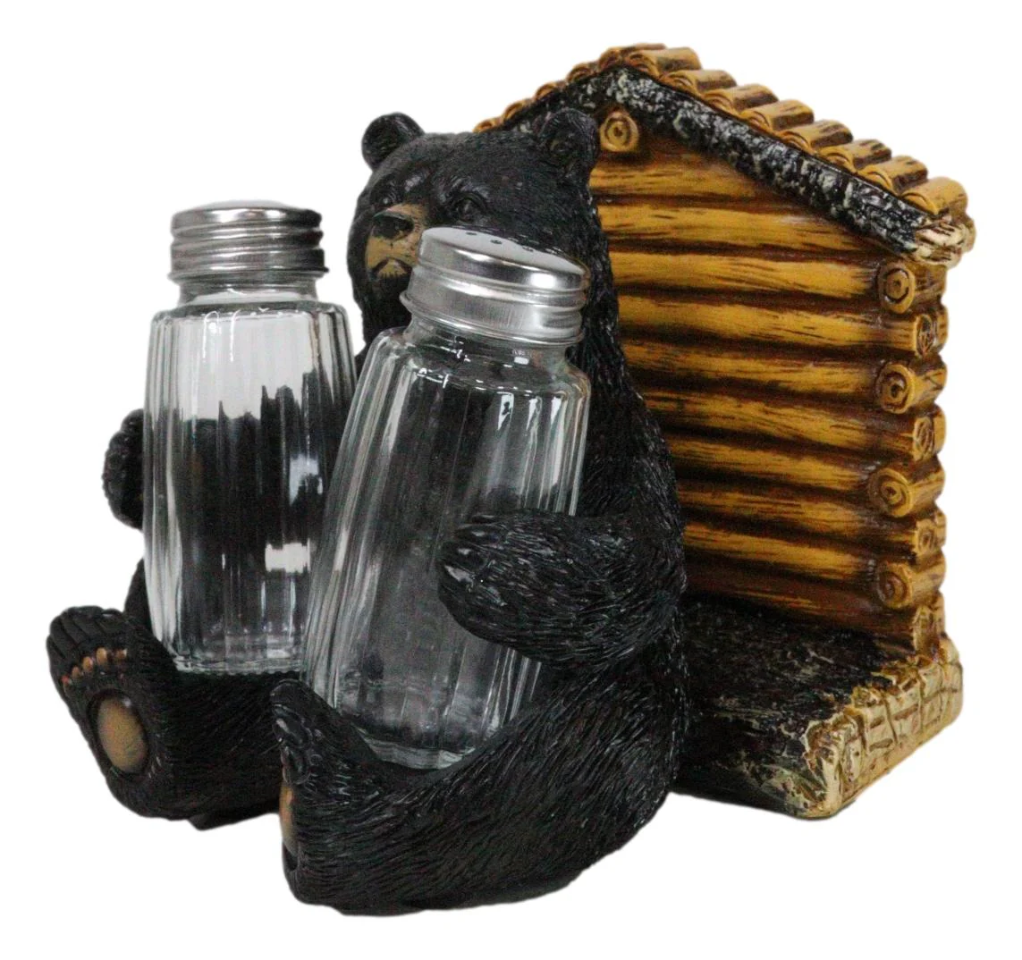 Forest Black Bear By Wooden Lodge Napkin And Glass Salt Pepper Shakers Holder - Image 7